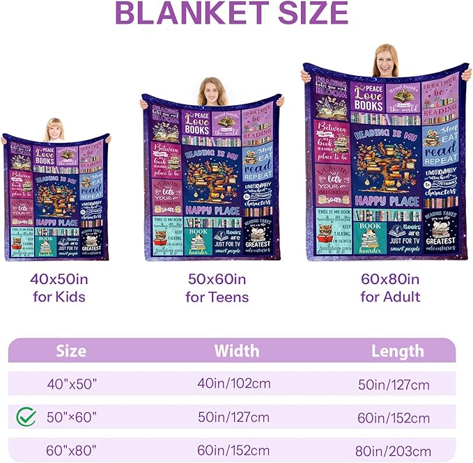 Book Lovers Gift Throw Blanket, Book Lovers Gifts Blanket, Book Reader Gifts, Blanket Gifts for Book Lovers, Gifts for Book Lovers Women on Birthday Christmas Graduation 50x60 in