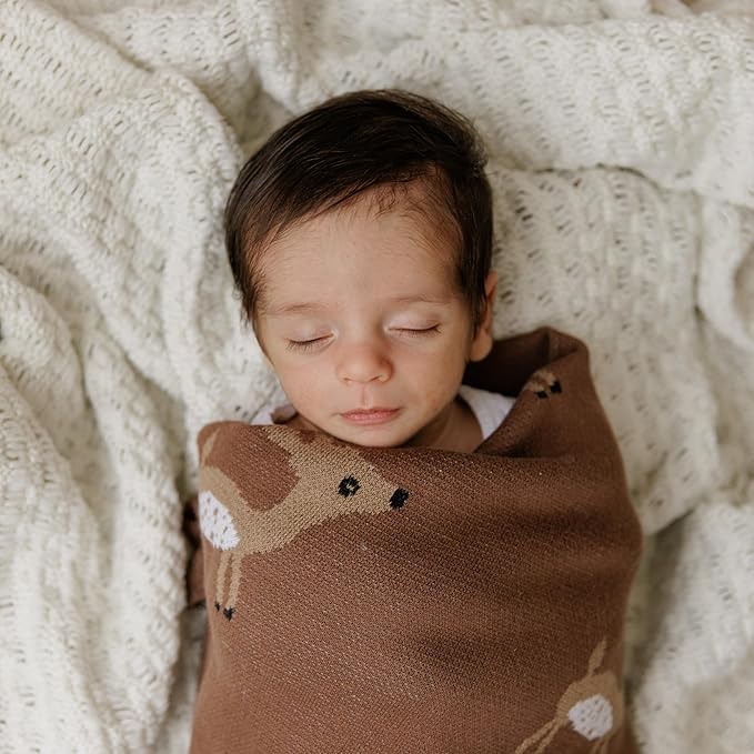Soft Baby Swaddle Receiving Blanket - 100% Cotton Knit Soft Cozy Receiving Swaddling Crib Stroller Quilt Blanket for Shower Gift Registry for Newborns, Infants, Toddlers (Deer - Sage)