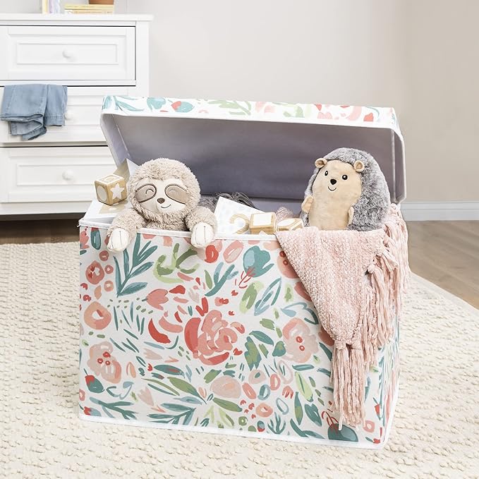 Sammy & Lou Collapsible Felt Soft Toy Box Toy Chest for Toddlers Toy Storage Organizer with Handles and Hinged Lid, 22 x 14.5 x 15 inches, Painterly Floral