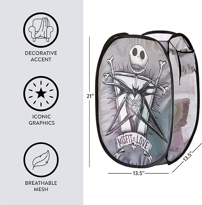 Idea Nuova Disney Nightmare Before Christmas Pop Up Laundry Storage Hamper with Durable Carry Handles, 21" H x 13.5" W X 13.5" L