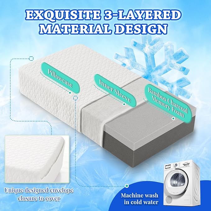 HARBOREST Ice Cube Cooling Pillow for Side Sleepers Memory Foam Side Sleeper Pillow Support Head & Neck for Pain Relief,12"x24"x5"