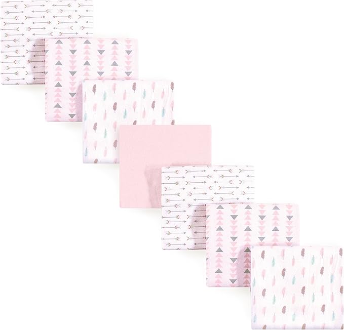 Luvable Friends Unisex Baby Cotton Flannel Receiving Blankets, Girl Feathers 7-Pack, One Size