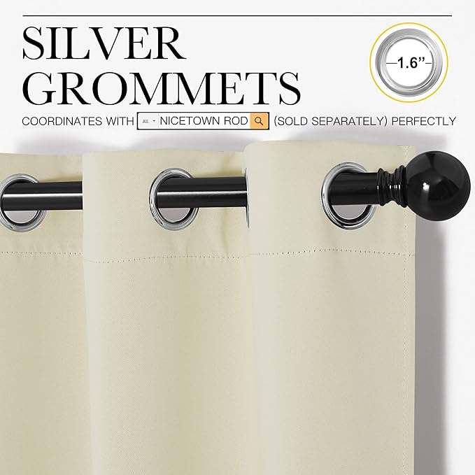 NICETOWN Long Curtains for Windows, Eyelet Top Room Darkening Panels/Drapes for Living Room (Beige, 2 Panels, W42 x L84 inches)