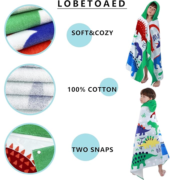 Kids Hooded Beach Bath Towel, Baby Surf Poncho Toddlers Soft Real Cotton Wrap Hooded Towels for Kids Boy Girl