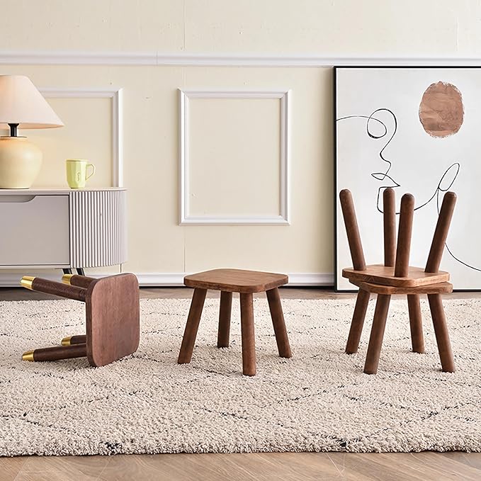 Solid Wood Step Stool, Milking Stool, Plant Stand, Round Foot Stool, Step Stool for Adults,Removable Portable Stool, Shoe Change Stool, Retro Colors(9.4 inches)