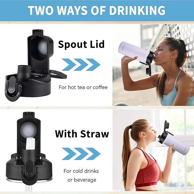 Insulated water bottle with Straw,18oz Stainless Steel Water Bottle for Adult Kids,Double Wall Vacuum Wide Mouth Insulated Water Bottle for School,BPA-free and Leak-proofοΌ18oz,LavenderοΌ