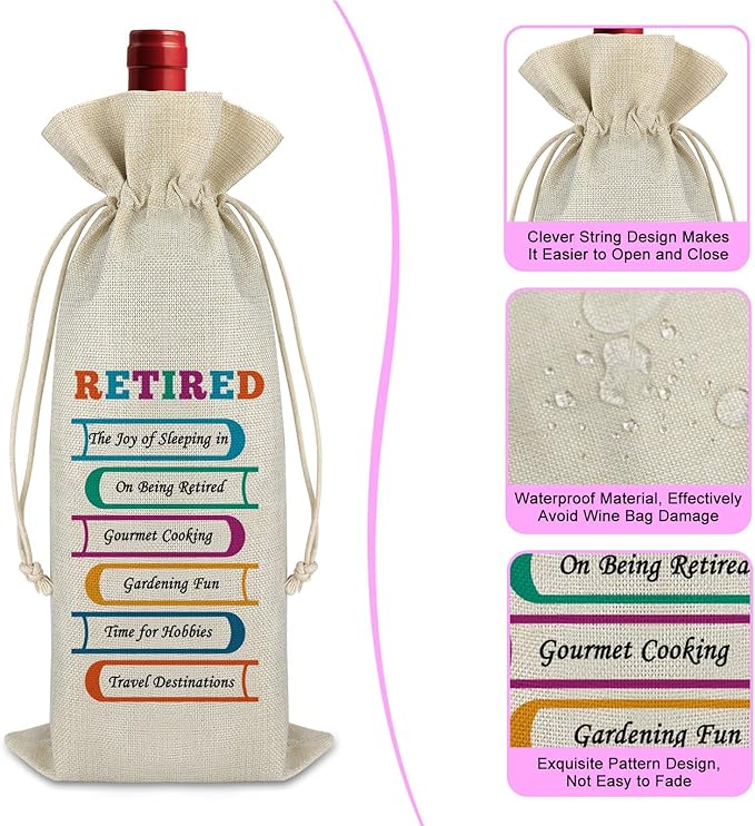 Retirement Wine Bag Happy Retirement Gifts for Men Women Retirement Leaving Farewell Gift for Coworker Burlap Wine Bottle Bag Funny Retired Gift for Leader Teacher Police Nurse Wine Wrap Bag