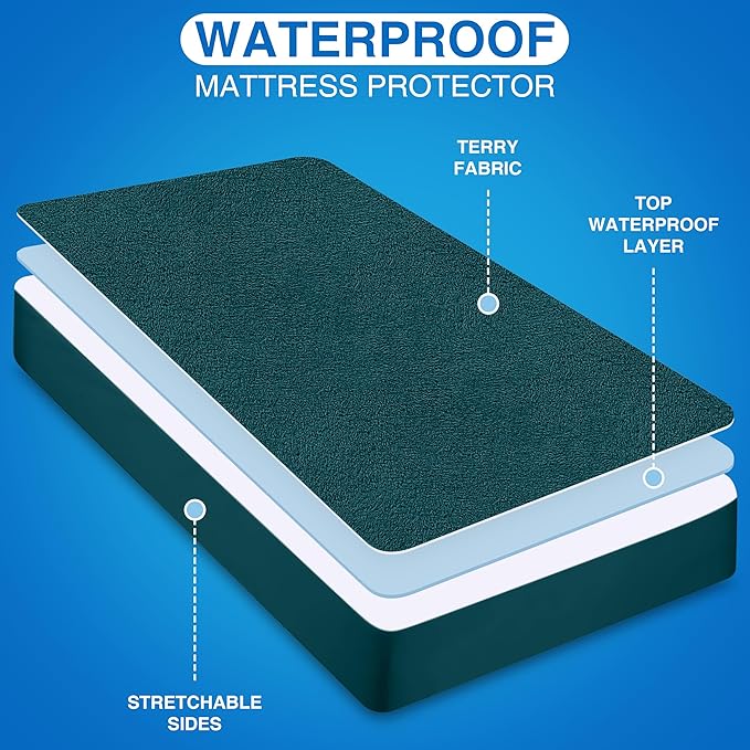 Utopia Bedding Waterproof Mattress Protector Queen Size, Premium Terry Mattress Cover 200 GSM, Breathable, Fitted Style with Stretchable Pockets (Teal)