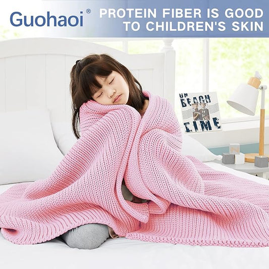 Knitted Weighted Blanket(Pink 50"x60" 10lbs),Home Décor Cooling Throw Blanket for Hot Sleepers,Hand Made Chunky Knit Heavy Blanket or Adults Use on Twin Size Bed