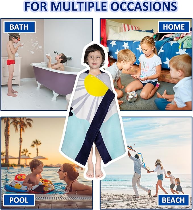 Toddler Bath Towel Hooded - Cotton Kids Beach Towel 30"x50" for Ages 3 to 10, Soft Terry Poncho Towel as Pool Swim Cover Ups for Girls Boys (Bull Dog Surfing)