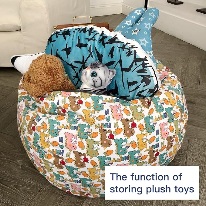 YuppieLife Kids Storage Bean Bag Cover(No Filling) Toy Organizer|Carrying Handle Sofa|Available for Kids and Teenager|Cuddle Chair|Machine Washable and Durable(38“,Happy Dinosaur)