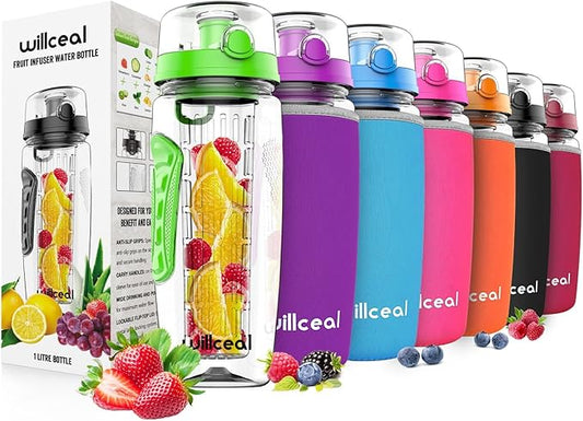 Fruit Infuser Water Bottle 32oz- Durable, Large - BPA Free Tritan, Flip Lid, Leak Proof Design - Sports, Camping