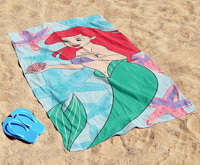 Disney The Little Mermaid Kids Bath Pool Beach Towel - Princess Ariel Super Soft & Absorbent 100% Cotton Towel, Measures 28 x 58