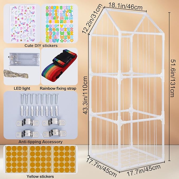 Stuffed Animals Storage Zoo Plushies Toy Storage Organizer Unicorn Castle PVC Stuffed Animals Holder Kids Toy Storage Playroom Nursery Storage Shelf