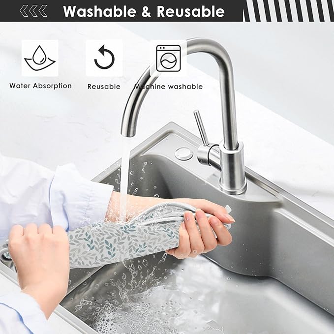 Kitchen Faucet Absorbent Mat,Green Gray Leaf Water Splash Guard for Sink, Faucet Drip Catcher Thicken Sponge Microfiber Faucet Water Catcher Mat Sink Absorbent Mat for Kitchen 23x5in 2 Pack
