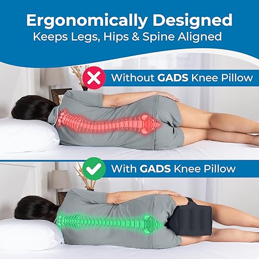 Inflatable Knee Pillow for Side Sleepers - Travel Knee Pillow - Leg Pillow for Side Sleeping - Hip, Back and Sciatica Pain Relief Pillow - Lightweight & Portable for Travel - Black