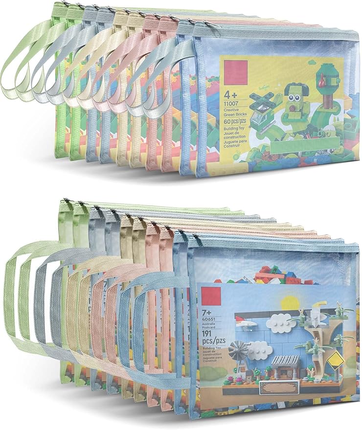 A4A5-1Layers 10 Pack Colored Mesh Zipper Pouch Bags, Double-Layer Nylon Puzzle Building Block Sets Toy Storage & Organization, Breathable See Through Zipper Pouch