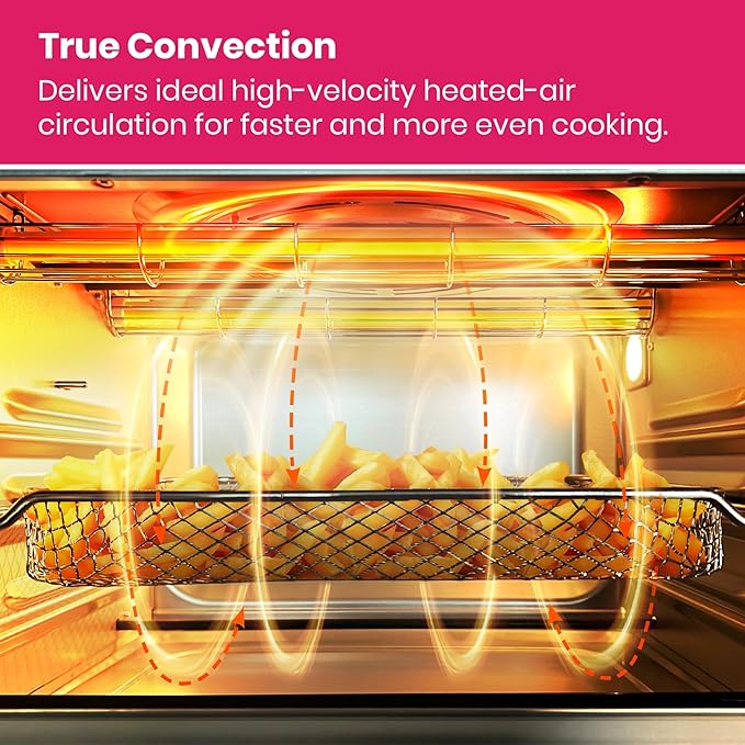 Limited Edition Happy Pink Infrared Heating Air Fryer Toaster Oven, Extra Large Countertop Convection Oven 10-in-1 Combo, 6-Slice Toast, Enamel Baking Pan Easy Clean with Recipe Book