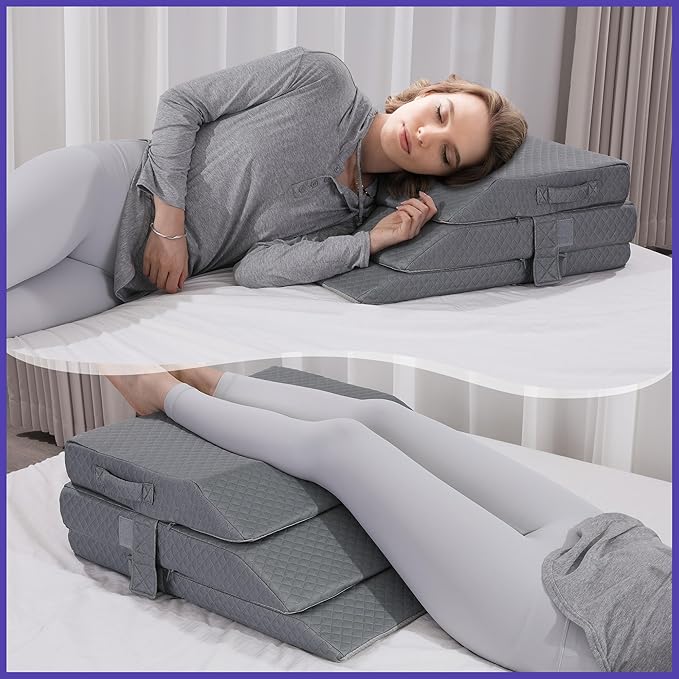BALAPET Adjustable Wedge Pillow for Double Legs, 8" Height Elevated Leg Rest Pillow for Circulation, Supportive Bolster Pillow for Pregnancy Relieves Pressure Hip Leg Elevation, Dark Grey