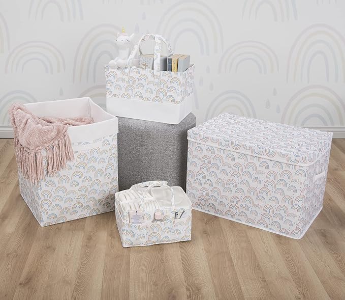 Sammy & Lou Painted Rainbow Felt Toy Box; Pink, Yellow, Teal, Blue, White; Collapsible; Two Handles; Hinged Lid; 22 in x 14.5 in x 15 in (Pack of 2)