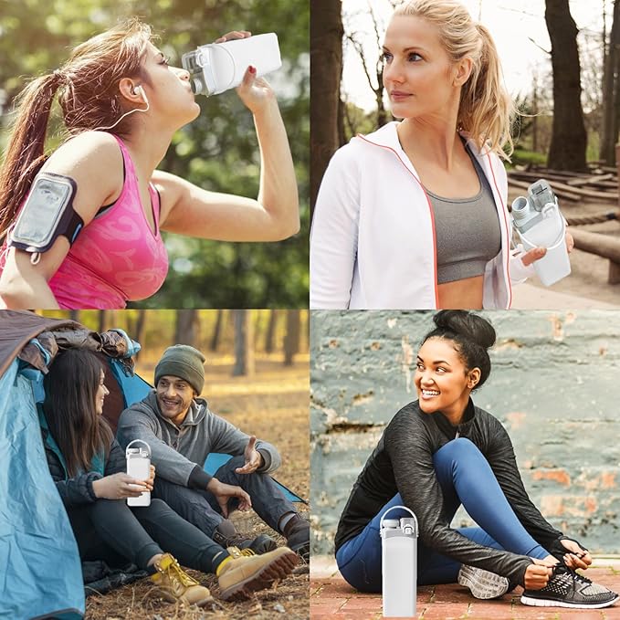 THAIOXYH® Collapsible Water Bottle 20 oz(600ml) Silicone BPA Free Reuseable Lightweight Foldable Water Bottles for Traveling Running Hiking Camping Sports (White)
