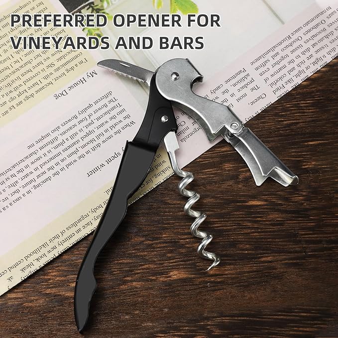 Wine opener,Foldable Server Wine Key,Chef Craft Select Waiters Corkscrew with Foil Cutter and Bottle Opener, Sturdy Stainless-Steel Screw, Stainless Steel/Black.