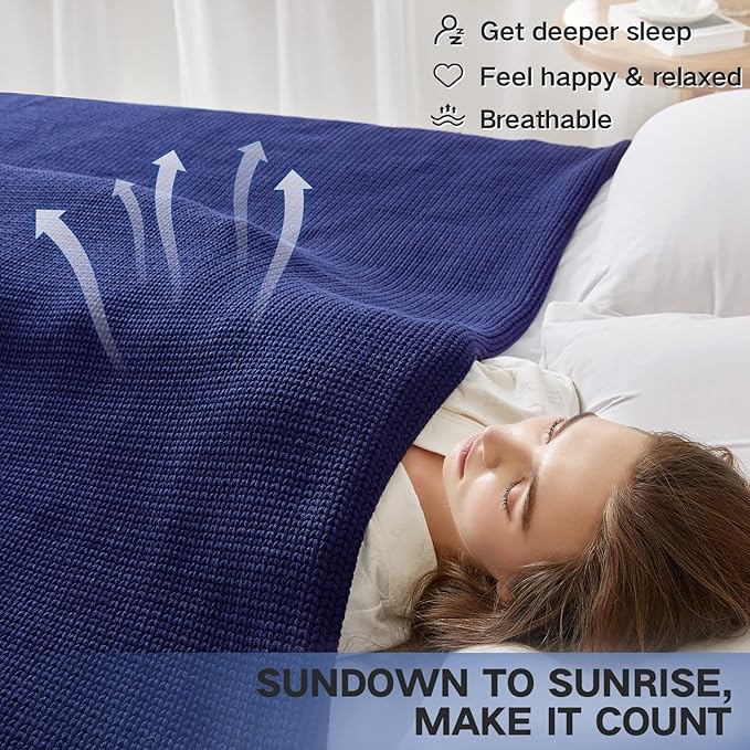 Knitted Weighted Blanket(Orange 50"x60" 10lbs),Home Décor Cooling Throw Blanket for Hot Sleepers,Hand Made Chunky Knit Heavy Blanket or Adults Use on Twin Size Bed