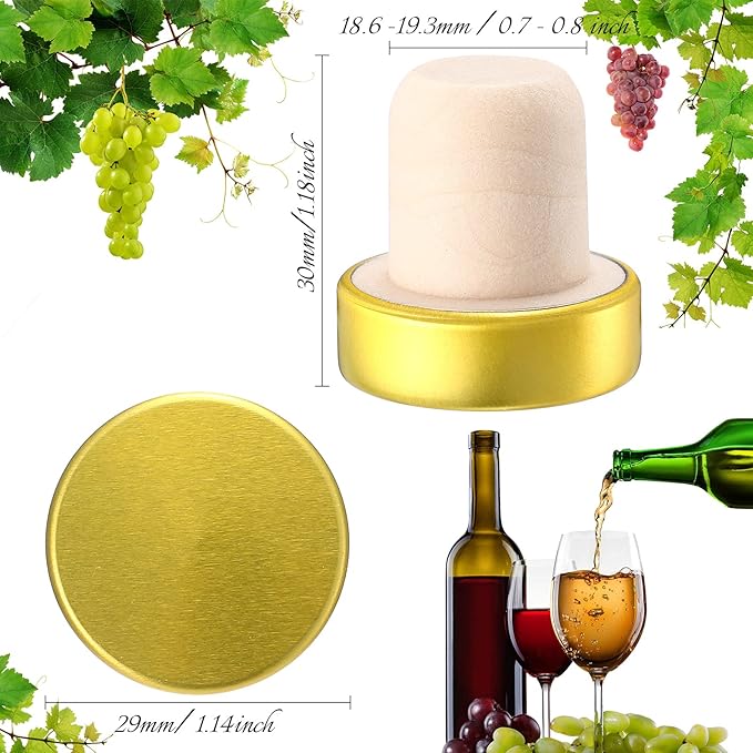 T-shaped Stopper Cork Wine Stopper Bottle Stoppers Reusable Wine Bottle Stopper Sealing Plug Bottle Cap for Wine Beer Bottles DIY Craft (Black, Silver, Gold, Rose Gold,24 Pieces)