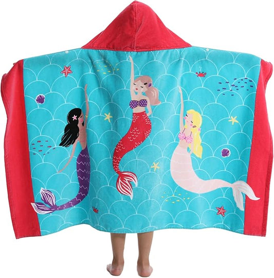 Kids Bath/Beach Towel Oversized 30" x 50" for 3 to 12 Years Boys Girls Swim Pool Cover-ups Super Soft and Absorbent Premium Cotton (ATBT-Mermaid A)
