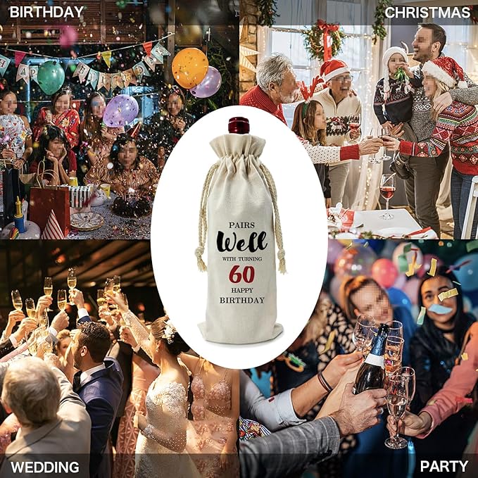 ZHANTUONE,60st Birthday Gift,Drawstring Polyester Cotton Cloth Wine Bag,Funny Birthday Wine Bag,60 Years Old Birthday Party Decoration Wine Bag Gifts,Birthday Party Decorations Ideas Wine Bag