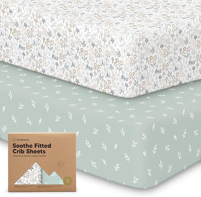 2-Pack Organic Crib Sheets for Boys, Girls - Jersey Fitted Crib Sheet, Baby Crib Sheets Neutral, Crib Mattress Sheet, Cotton Crib Sheets, Breathable Crib Sheet, Baby Mattress Sheets (Prairie)