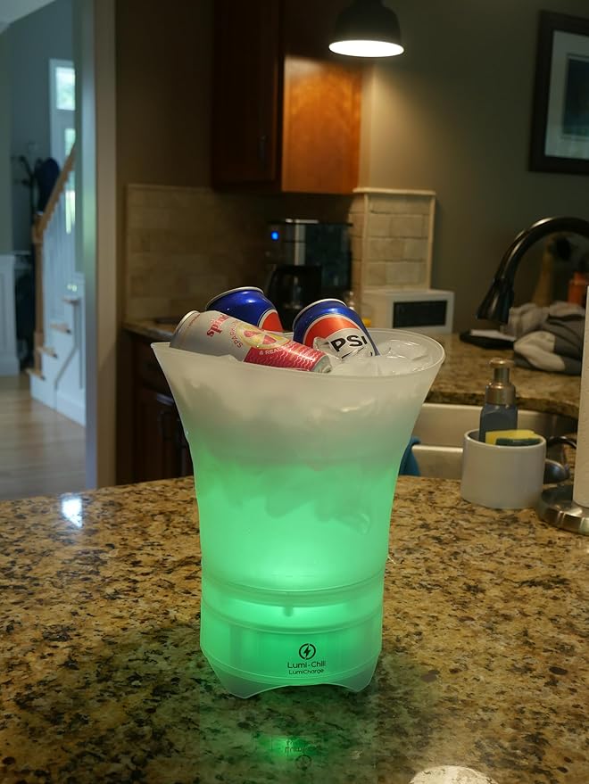 LUMl-Chill Portable Collapsible Ice Bucket for Wine, Soda, Drinks with Built in Wireless Bluetooth Speaker - Party LED lights