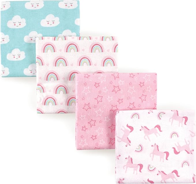 Luvable Friends Unisex Baby Cotton Flannel Receiving Blankets, Rainbow 4-Pack, One Size