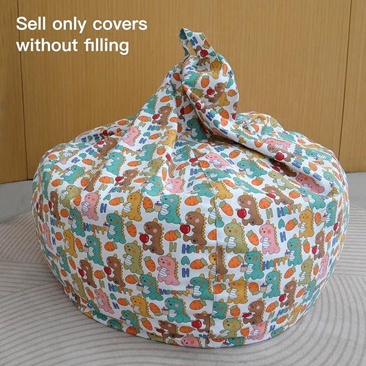 YuppieLife Kids Storage Bean Bag Cover(No Filling) Toy Organizer|Carrying Handle Sofa|Available for Kids and Teenager|Cuddle Chair|Machine Washable and Durable(38“,Happy Dinosaur)