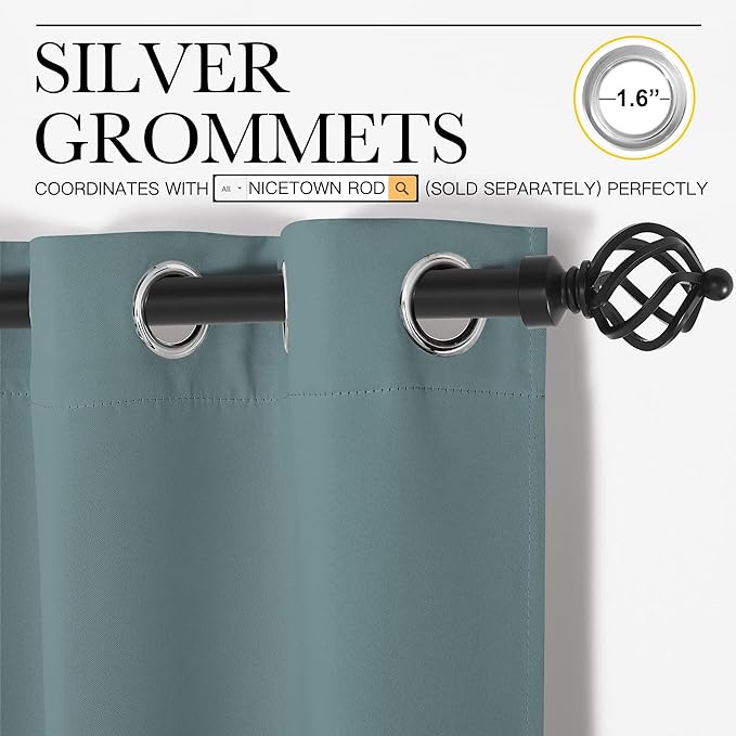 NICETOWN Modern Blackout Curtains Noise Reducing, Greyish Blue, 2 Panels, W29 x L40 -Inch, Thermal Insulated and Privacy Room Darkening Drape Panels for Boy's Guest Room Door Small Short Window