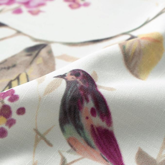 Leeva Farmhouse Linen Textured Kitchen Tiers, Vivid Purple Bird Print Short Window Curtains for Living Room Bathroom Cafe, Rod Pocket Home Decor Drapes, 2 Panels Pair, 29 x 30 Inches