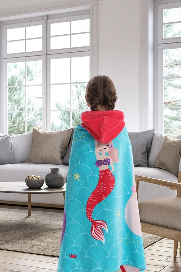 Kids Bath/Beach Towel Oversized 30" x 50" for 3 to 12 Years Boys Girls Swim Pool Cover-ups Super Soft and Absorbent Premium Cotton (ATBT-Mermaid A)