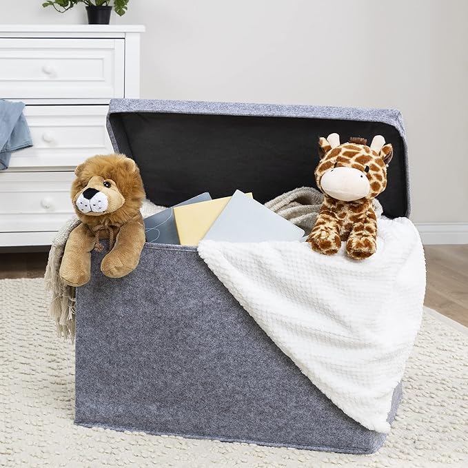 Sammy & Lou Collapsible Felt Soft Toy Box Toy Chest for Toddlers Toy Storage Organizer with Handles and Hinged Lid, 22 x 14.5 x 15 inches, Light Gray