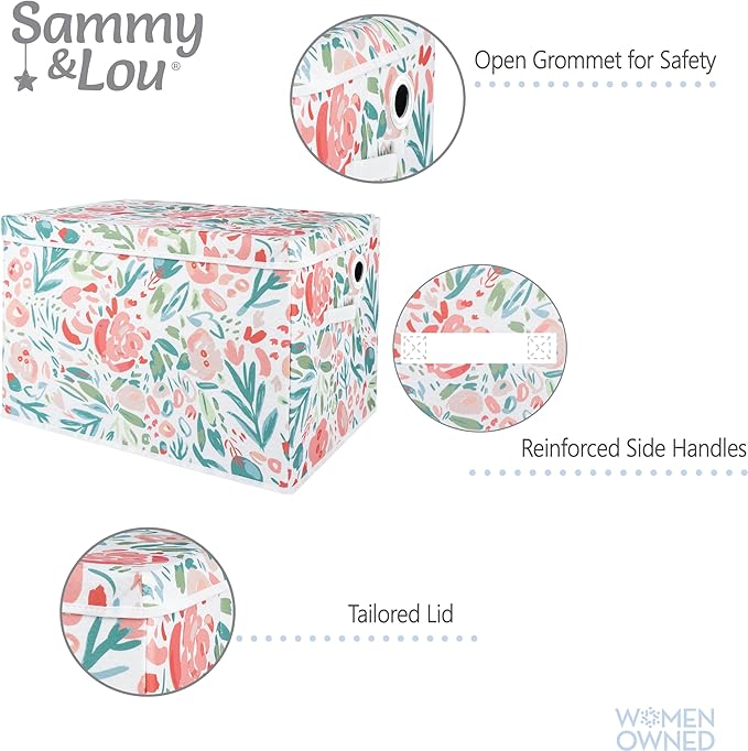 Sammy & Lou Collapsible Felt Soft Toy Box Toy Chest for Toddlers Toy Storage Organizer with Handles and Hinged Lid, 22 x 14.5 x 15 inches, Painterly Floral