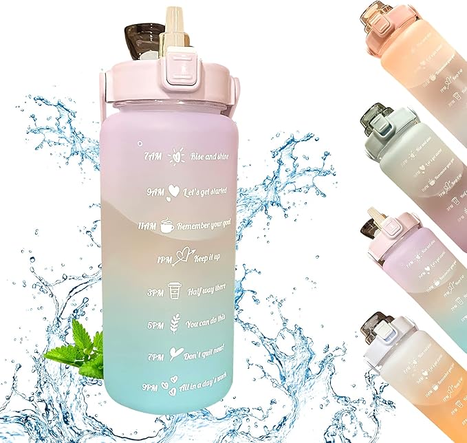 Sports Graduated Water Bottle 2000ml Simple Portable Thermo mug with Straw Lid, Perfect for Outdoor Travel or Gift for Your Family and Friends