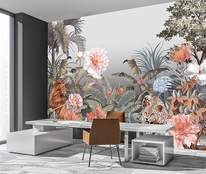 Gray Tropical Jungle Animals Kids Room Wallpaper (Not Peel and Stick)