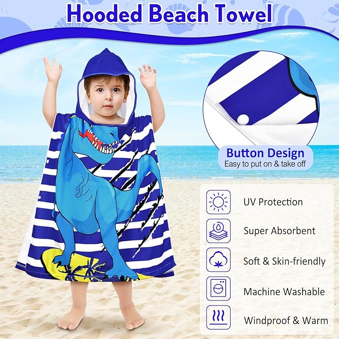 HUANLANG Kids Hooded Beach Towel for Boys Girls,Bath Pool Beach Poncho Towels Super Soft & Absorbent Cotton Towel Childrens Beach Towels for Toddler 0-7 Years Old