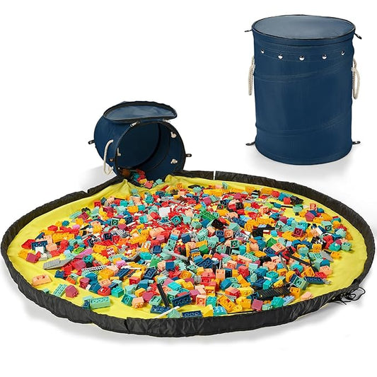 Toy Storage Basket + Play Mat for Kids Toy Chest Organizer Kids Toy Storage Organizer Foldable Big Storage Bins with Lids Large Toy Box for Boys Girls Toy Holders for Kids Rooms Nursery (Blue)