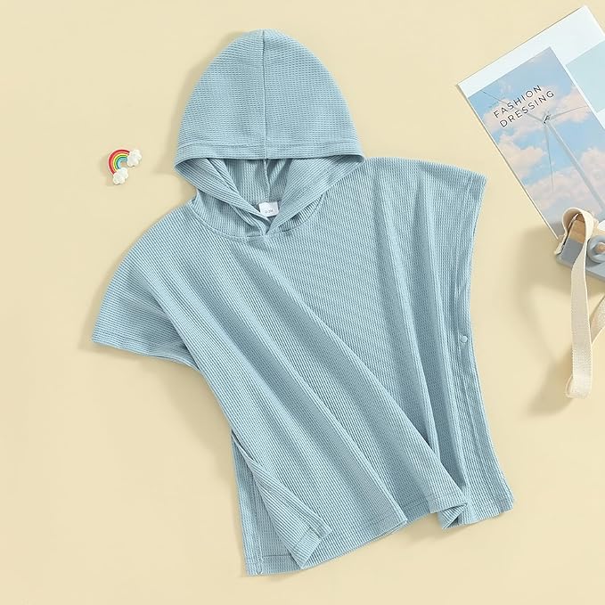 Toddler Beach Towel with Hood Kids Waffle Swim Cover Up Bath Towel Surf Poncho Boys Girls Hooded Beach Towel (Blue, 7-8 Years)