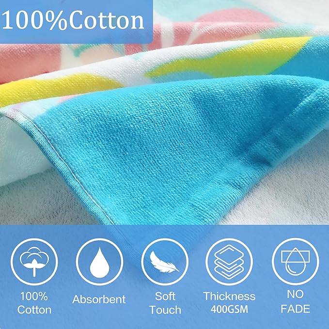 VOOVA & MOVAS Toddler Bath Towels Age 3-10,100% Cotton | Soft | Thick, Hooded Towel for Kids Girls, Perfect for Beach, Pool, Bath,Swim, Stripe Mermaid