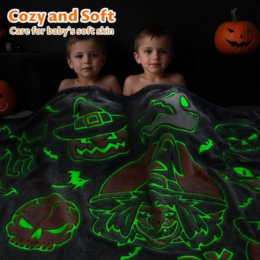 Halloween Blanket Pumpkin Throw Blanket Witchy Blanket Glow in The Dark for Kids Adults Halloween Decorations 50"x60"
