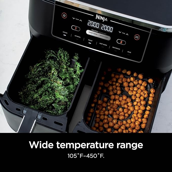 Ninja DZ302 Foodi 10-qt. 6-in-1 DualZone Smart XL Air Fryer with 2 Independent Baskets, Match Cook & Smart Finish to Air Fry, Air Broil, Roast, Bake, Dehydrate, & Keep Warm, Black