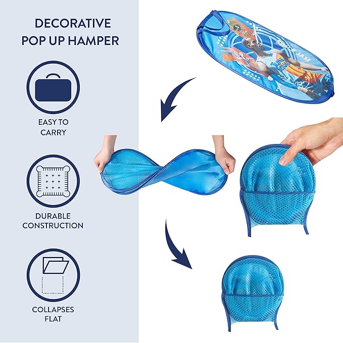 Idea Nuova Space JAM: A New Legacy Pop Up Laundry Storage Hamper with Handles, 21" H x 13" L x 13" W