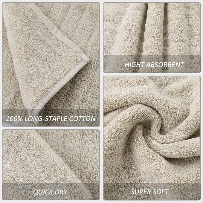 Luxury Ultra Soft Bath Towel Sets for Bathroom Hotel, Apricot 1 Bath Towels 2 Hand Towels Washcloths 100% Long-Staple Cotton Fluffy Highly Absorbent for Women Kids Elderly Face Body