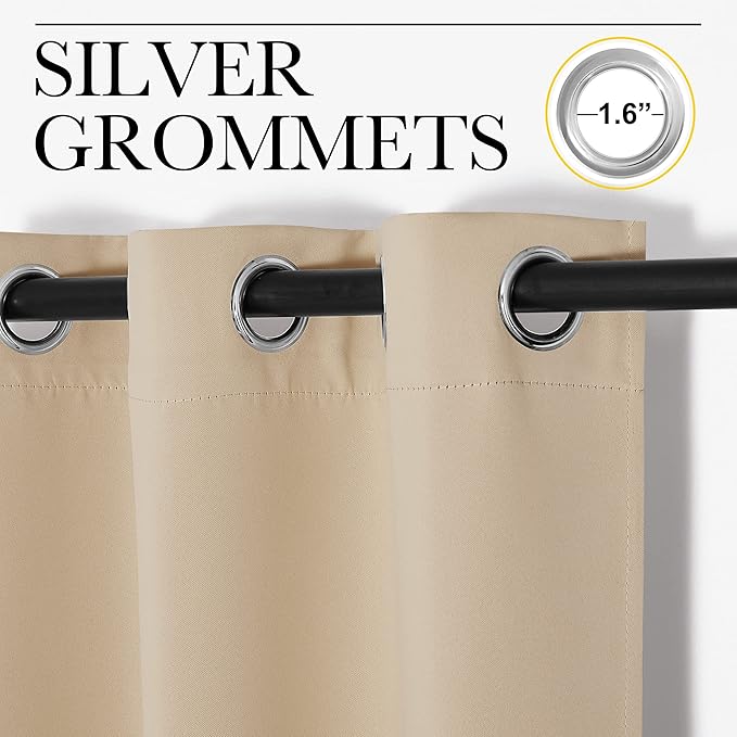 NICETOWN Room Darkening Draperies Window Curtain Panels, Thermal Insulated Grommet Room Darkening Curtains for Bedroom (Biscotti Beige, 2 Panels, W34 x L84 -inch)